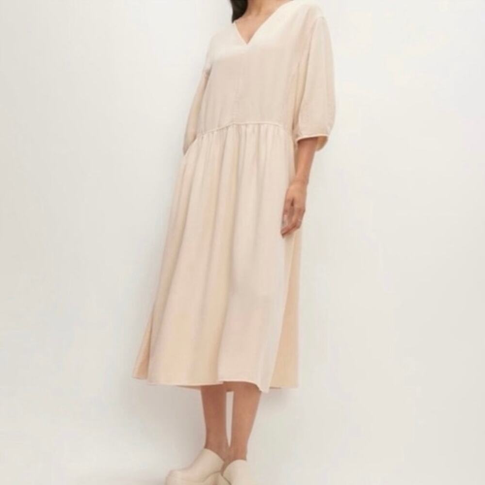 Everlane The Tencel Puff Sleeve Midi Dress Cream Size L